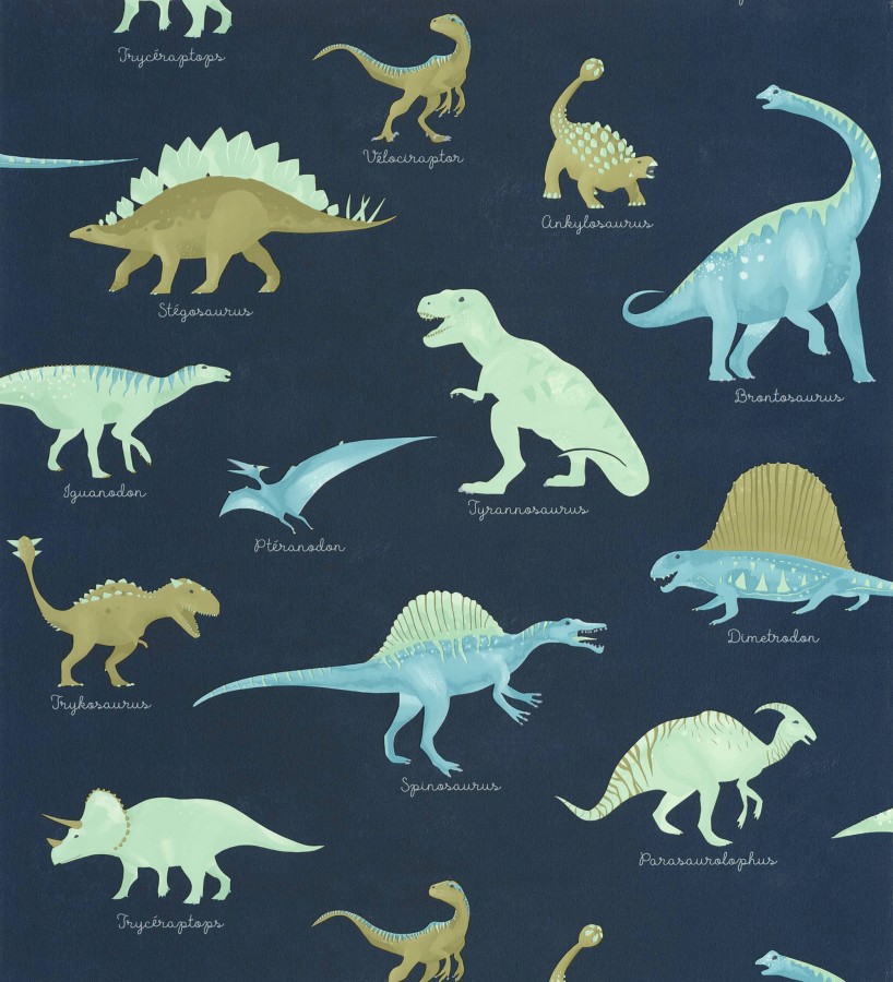 Papel pintado jurásico de dinosaurios fondo azul noche  Yukon Jurassic 684557