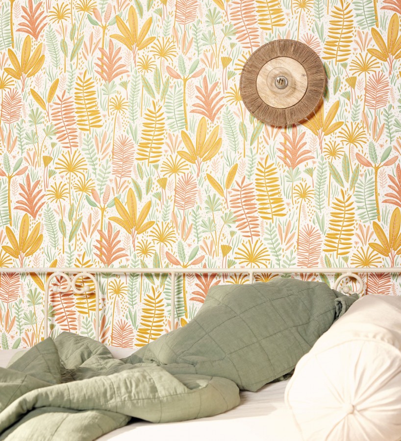 Papel pintado de hojas tropicales en tonos tierra y verde  Arauca Leafy 684560