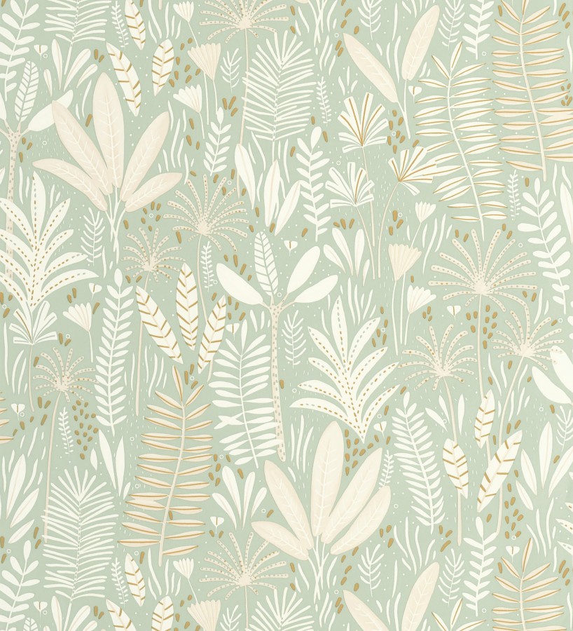 Papel pintado de hojas tropicales en tonos verde y crema  Arauca Leafy 684561