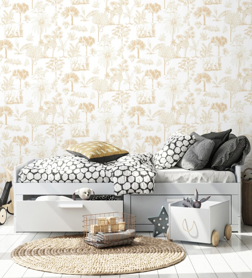 Papel pintado de palmeras con jirafas guepardos elefantes y lémures  Oliver Safari 684563