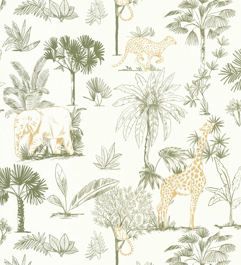 Papel pintado de palmeras con jirafas guepardos elefantes y lémures  Oliver Safari 684564