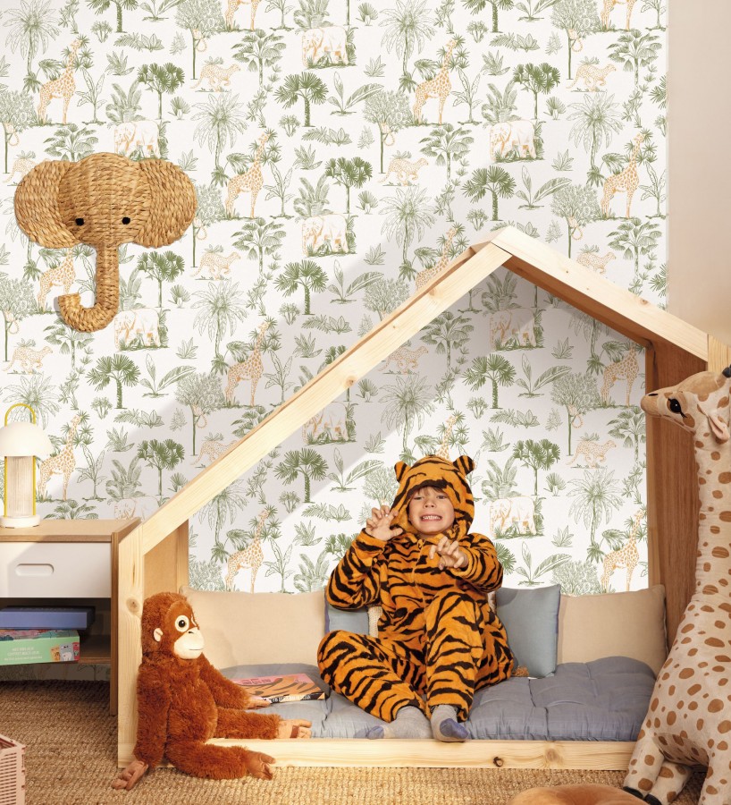 Papel pintado de palmeras con jirafas guepardos elefantes y lémures  Oliver Safari 684564