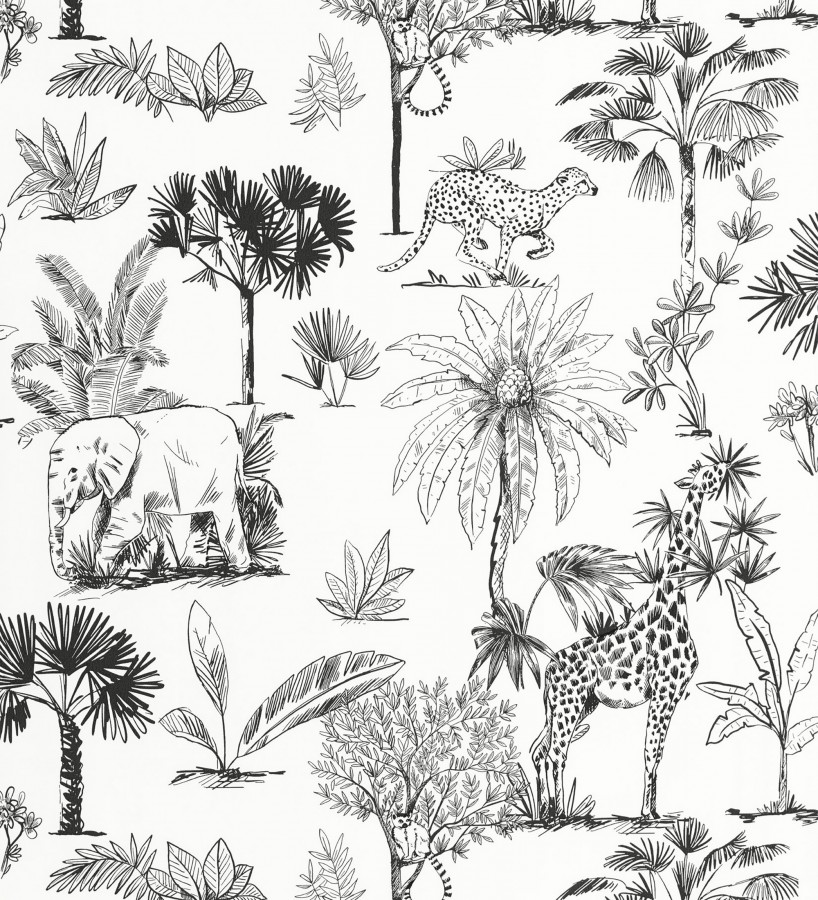 Papel pintado de palmeras con jirafas guepardos elefantes y lémures  Oliver Safari 684565