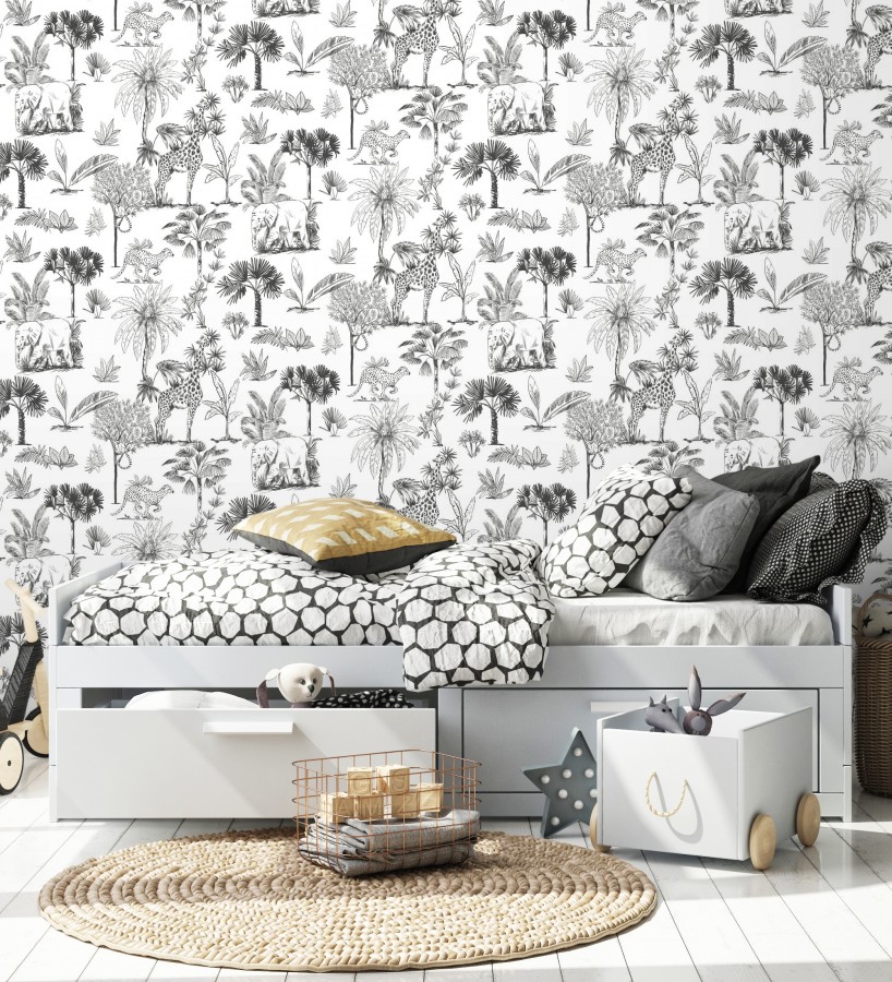 Papel pintado de palmeras con jirafas guepardos elefantes y lémures  Oliver Safari 684565