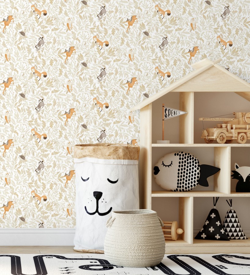 Papel pintado infantil de ciervos erizos mapaches y búhos  Robin Chirpy 684566