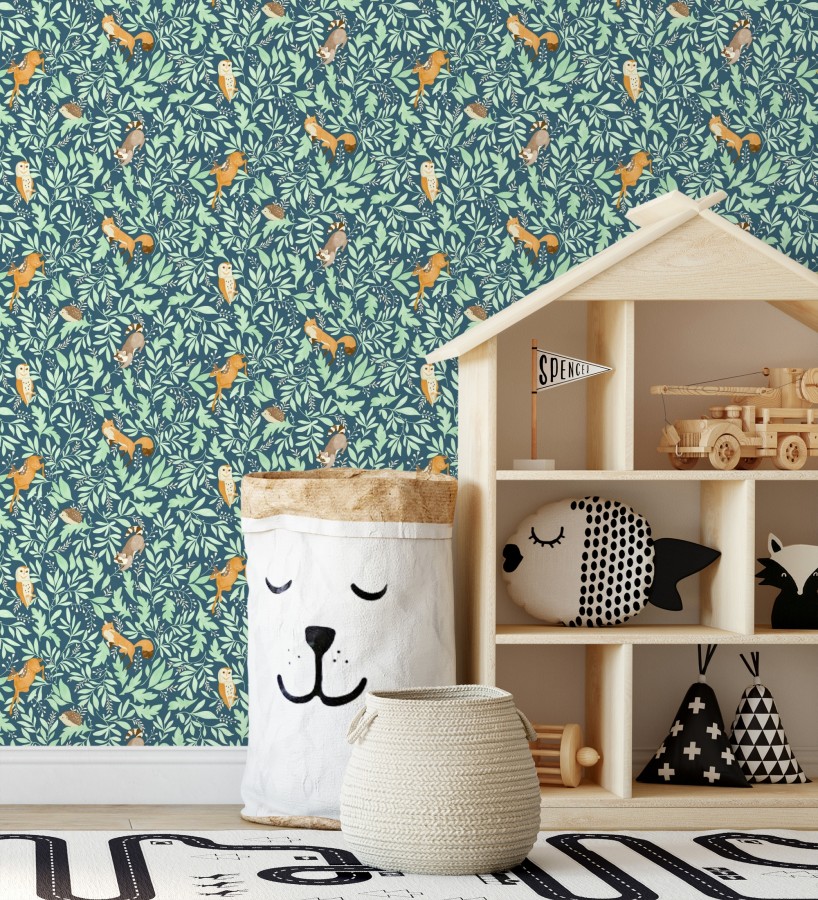Papel pintado infantil de ciervos erizos mapaches y búhos  Robin Chirpy 684567