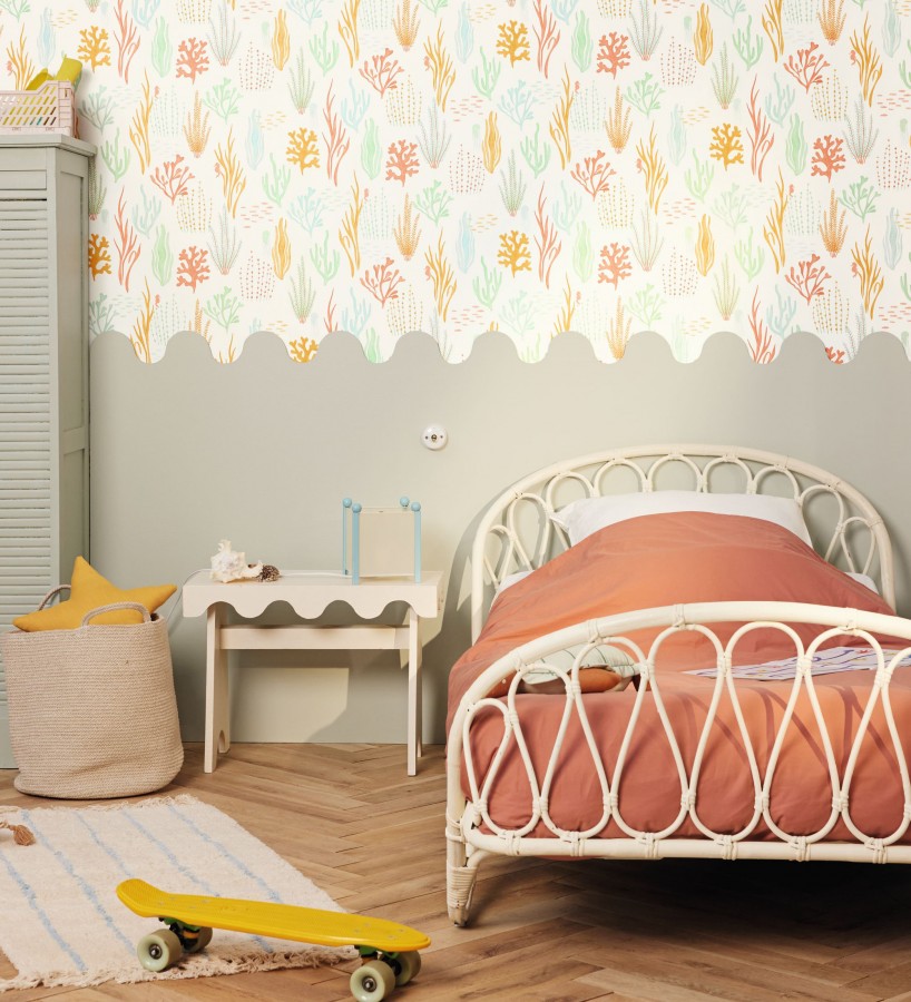 Papel pintado arrecife coralino tonos verdes y azules  Coraline Vivid 684570