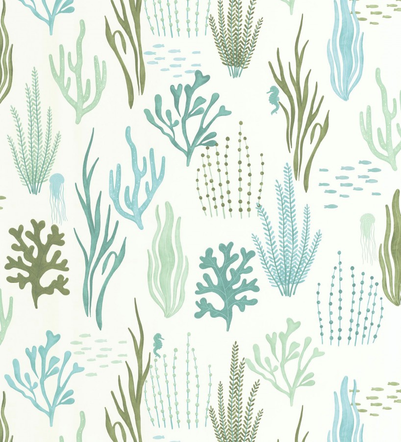 Papel pintado arrecife coralino tonos verdes y azules  Coraline Vivid 684571