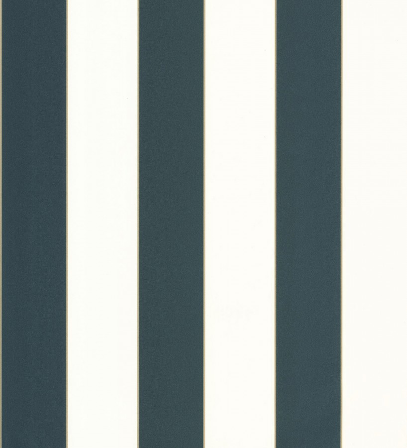 Papel pintado de rayas tonos azul medianoche con líneas finas doradas  Diana Stripes 684575