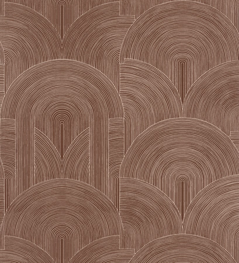 Papel pintado arcos art déco líneas doradas fondo rojo burdeos   Bombay Graphic 684578