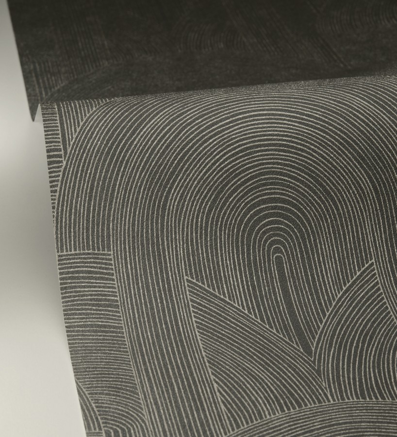 Papel pintado arcos art déco líneas doradas fondo negro  Bombay Graphic 684580