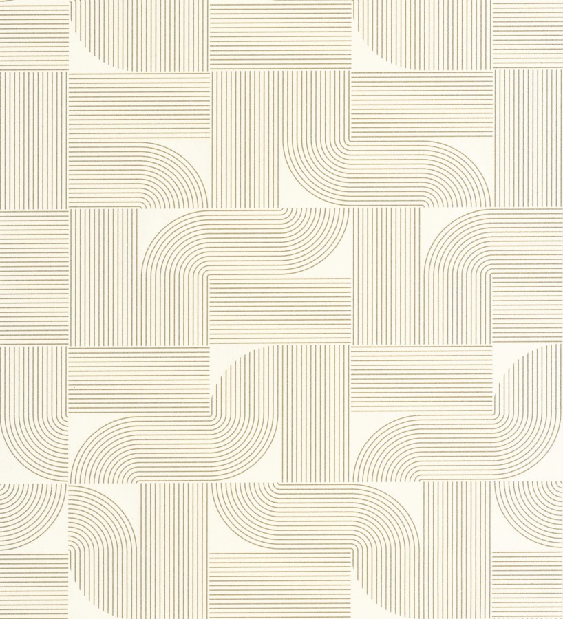 Papel pintado laberinto abstracto de líneas dorada fondo crema  Leipzig Technical 684581