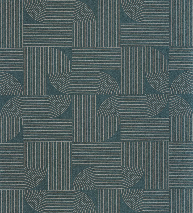 Papel pintado laberinto abstracto de líneas dorada fondo azul  Leipzig Technical 684582