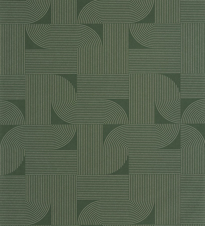 Papel pintado laberinto abstracto de líneas dorada fondo verde  Leipzig Technical 684583