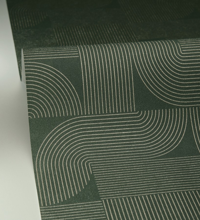 Papel pintado laberinto abstracto de líneas dorada fondo verde  Leipzig Technical 684583