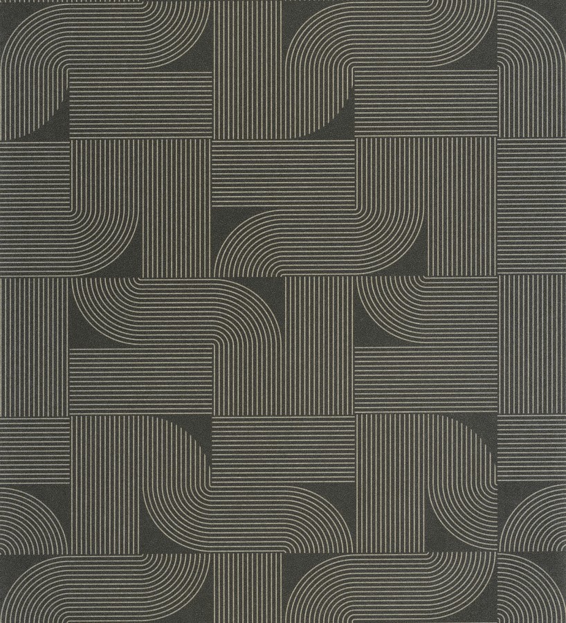 Papel pintado laberinto abstracto de líneas dorada fondo negro  Leipzig Technical 684584