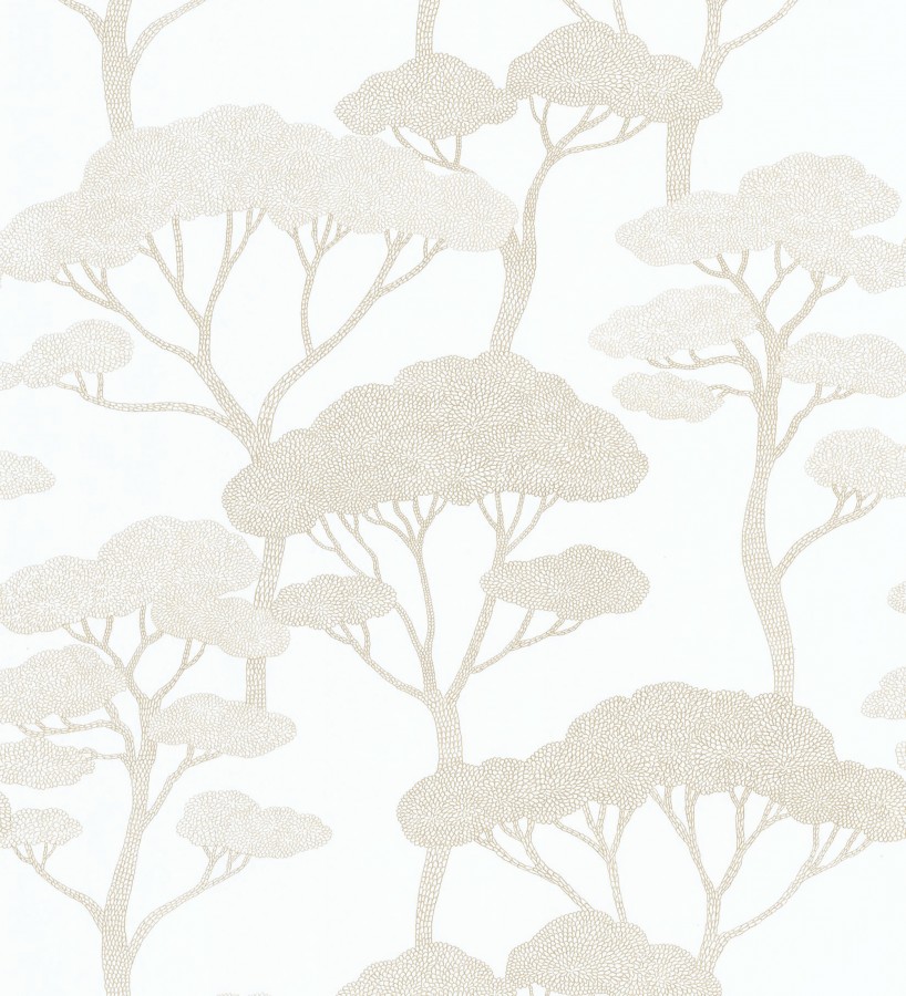 Papel pintado árboles zen dorados minimalista fondo blanco  Shimane Bonsai 684585