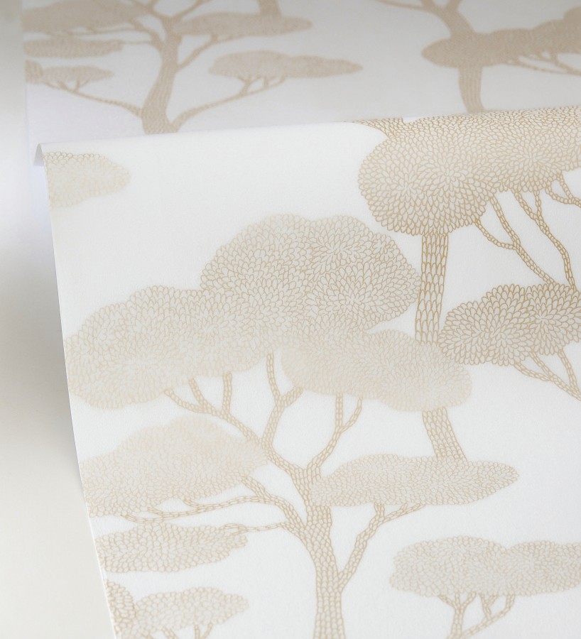 Papel pintado árboles zen dorados minimalista fondo blanco  Shimane Bonsai 684585