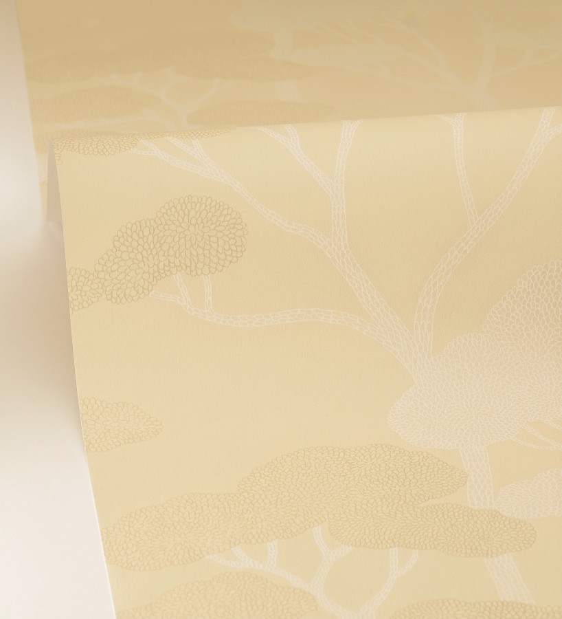 Papel pintado árboles zen minimalista tonos ocre y blanco  Shimane Bonsai 684586
