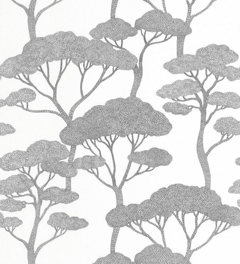 Papel pintado árboles zen negros minimalista fondo blanco  Shimane Bonsai 684588