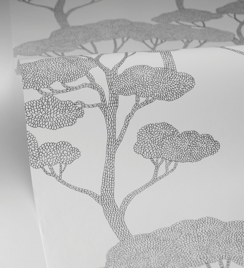 Papel pintado árboles zen negros minimalista fondo blanco  Shimane Bonsai 684588