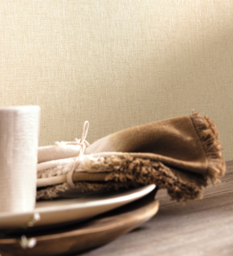 Papel pintado liso tejido de lino trama fina color beige  Batty Plain 684590