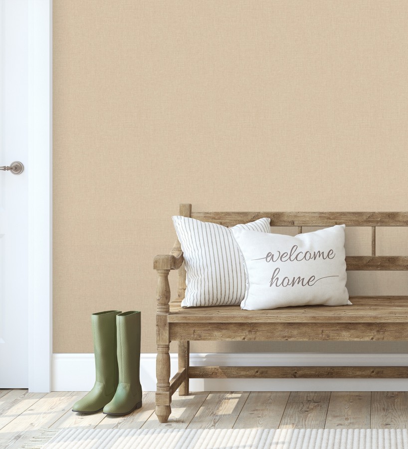 Papel pintado liso tejido de lino trama fina color beige  Batty Plain 684590