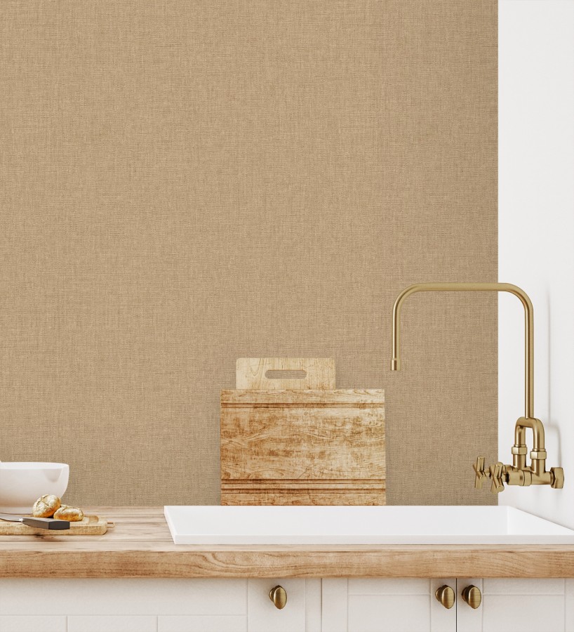 Papel pintado liso tejido de lino trama fina color taupe  Batty Plain 684591