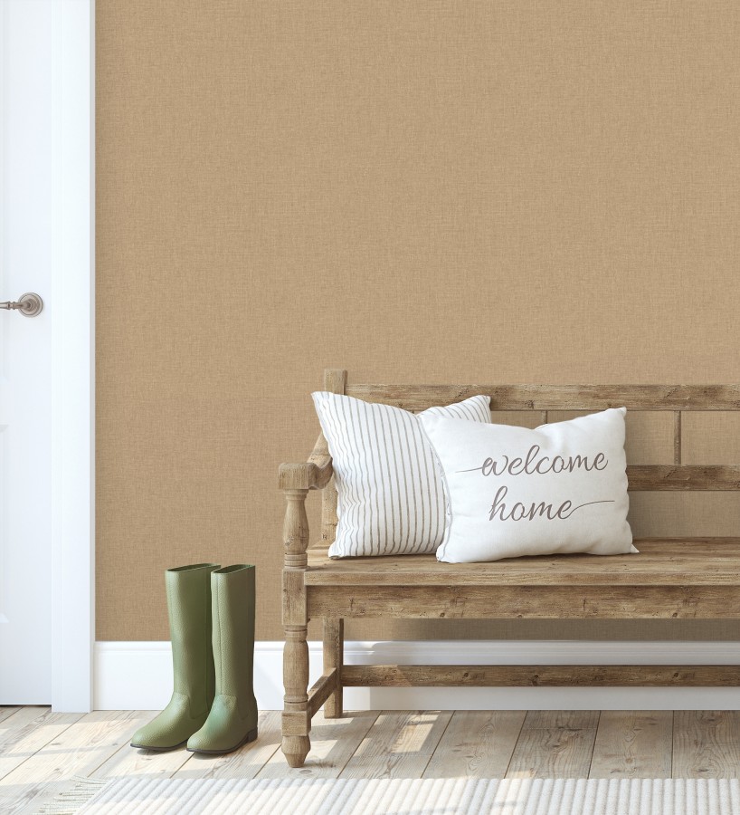 Papel pintado liso tejido de lino trama fina color taupe  Batty Plain 684591