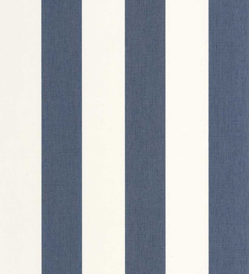 Papel pintado de rayas color azul y blanco imitando al tejido de lino  Garbo Stripes 684593