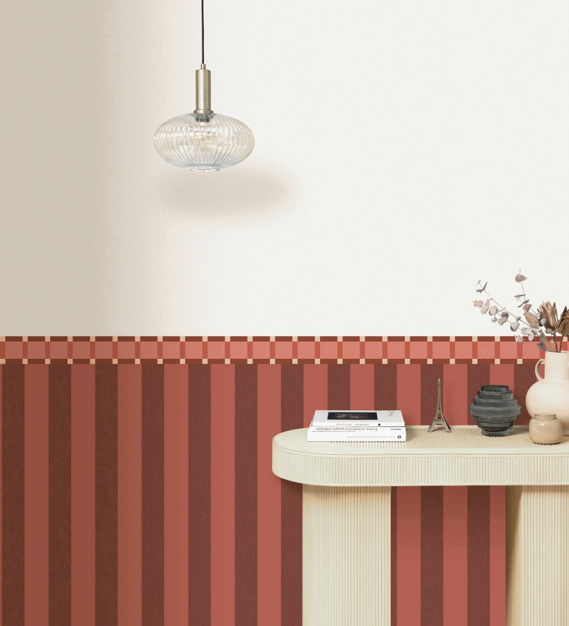 Papel pintado de rayas color burdeos y rojo imitando al tejido de lino  Garbo Stripes 684595