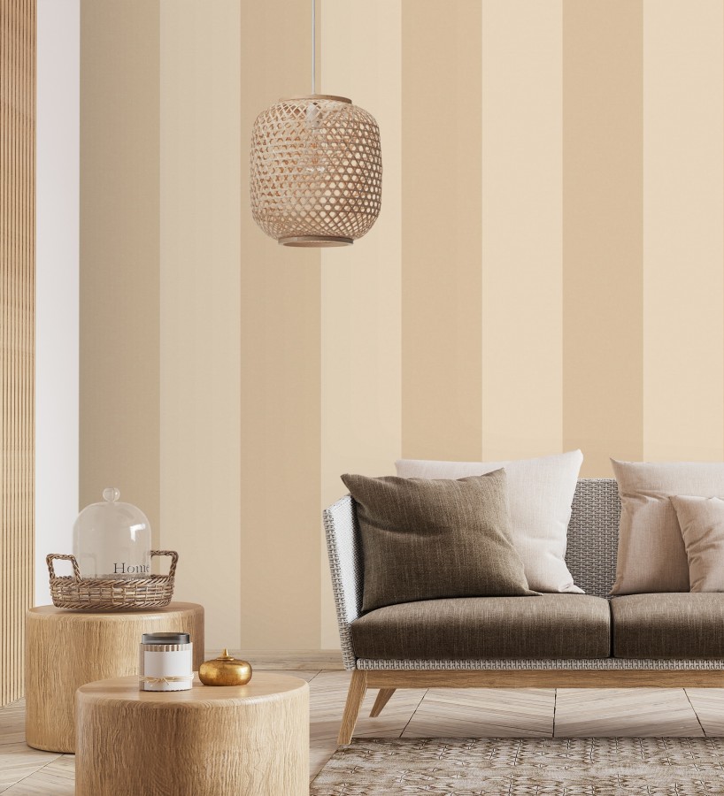 Papel pintado de rayas anchas con textura textil en tonos almendra  Limerick Lofted 684597