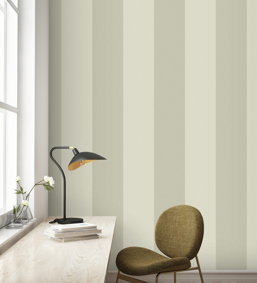 Papel pintado de rayas anchas con textura textil en tonos gris verdoso  Limerick Lofted 684599