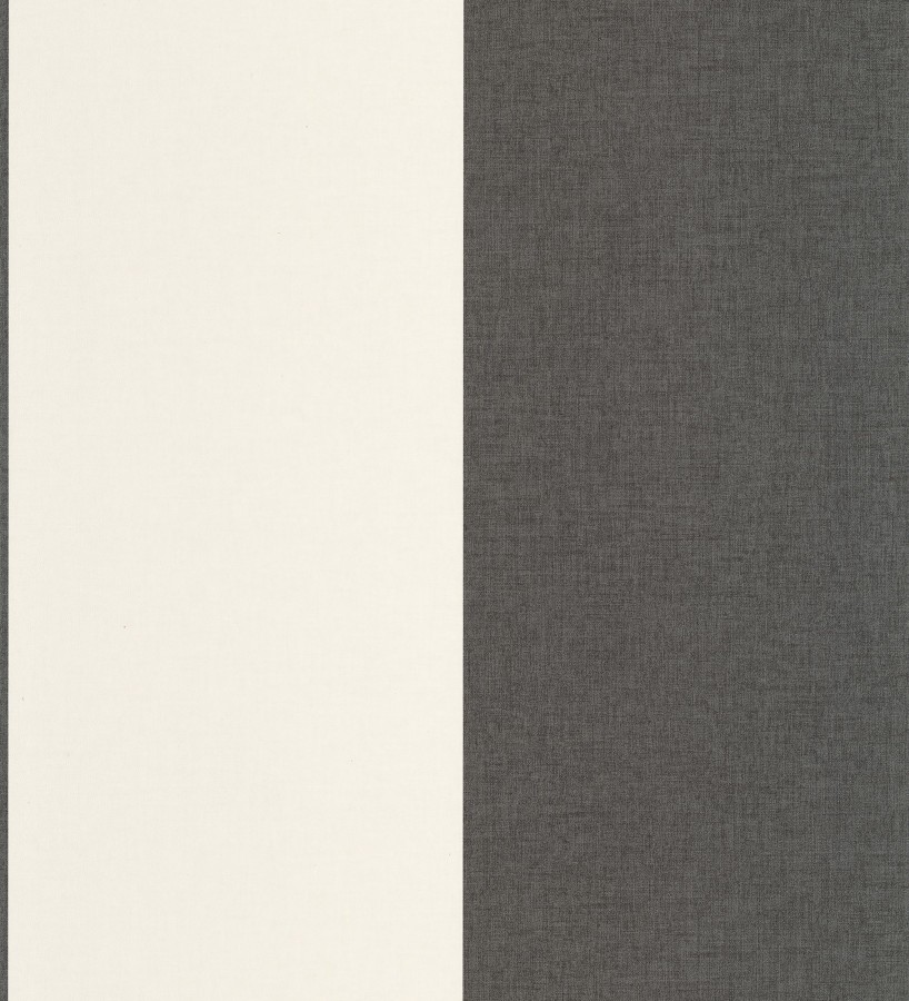 Papel pintado de rayas anchas con textura textil en tonos negro y blanco  Limerick Lofted 684600