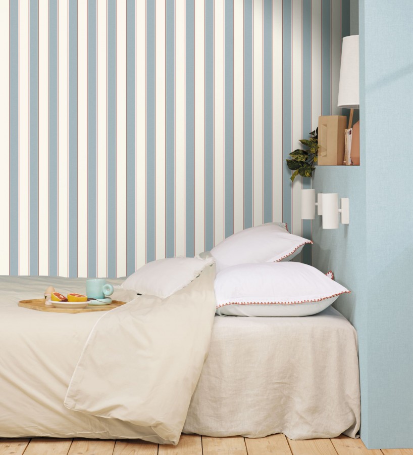 Papel pintado rayas elegantes en tono azul y rojo fondo blanco  Windsor Supreme 684603