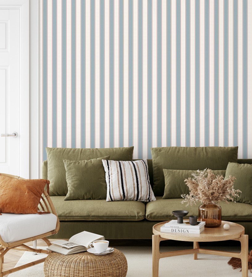 Papel pintado rayas elegantes en tono azul y rojo fondo blanco  Windsor Supreme 684603