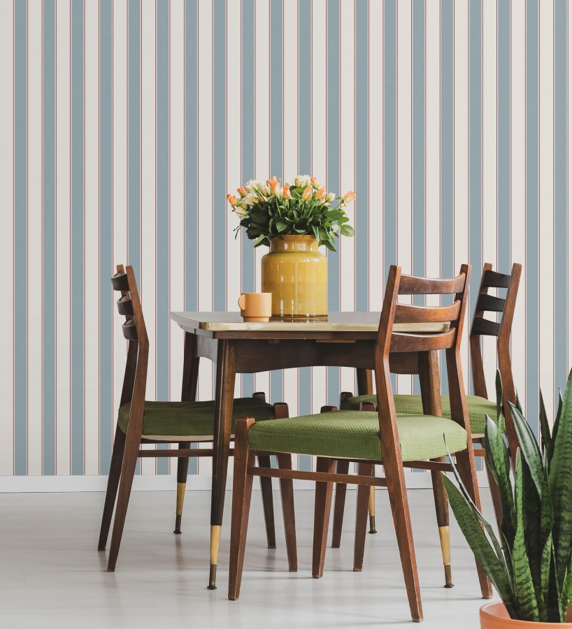 Papel pintado rayas elegantes en tono azul y rojo fondo blanco  Windsor Supreme 684603