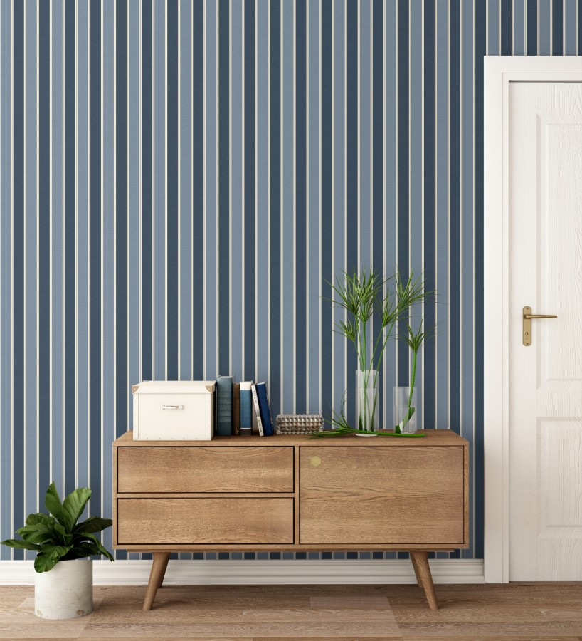 Papel pintado rayas elegantes en tonos azules  Windsor Supreme 684604
