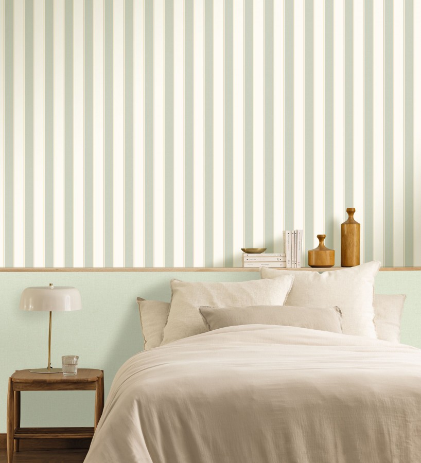 Papel pintado rayas elegantes en tono verde y oro fondo blanco  Windsor Supreme 684605