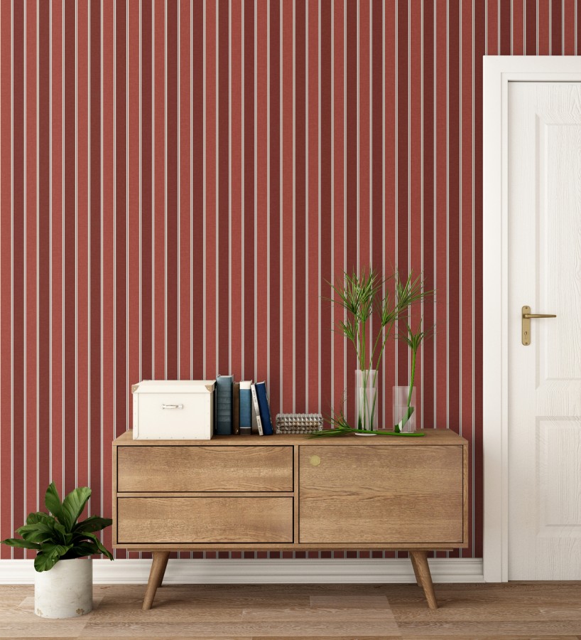 Papel pintado rayas elegantes en tonos rojo y rojo burdeos  Windsor Supreme 684606