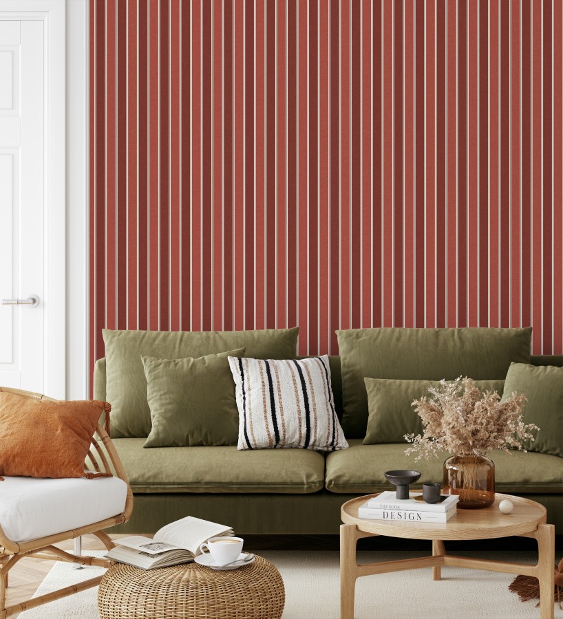 Papel pintado rayas elegantes en tonos rojo y rojo burdeos  Windsor Supreme 684606