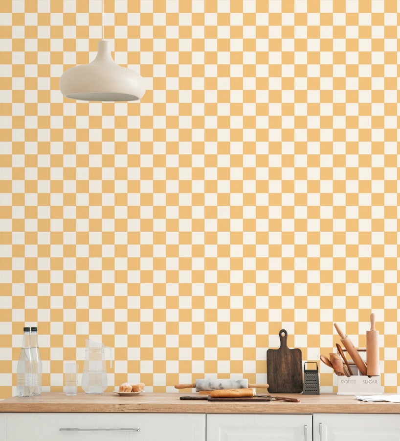 Papel pintado cuadros vichy ocre retro chic  Niger Squared 684607