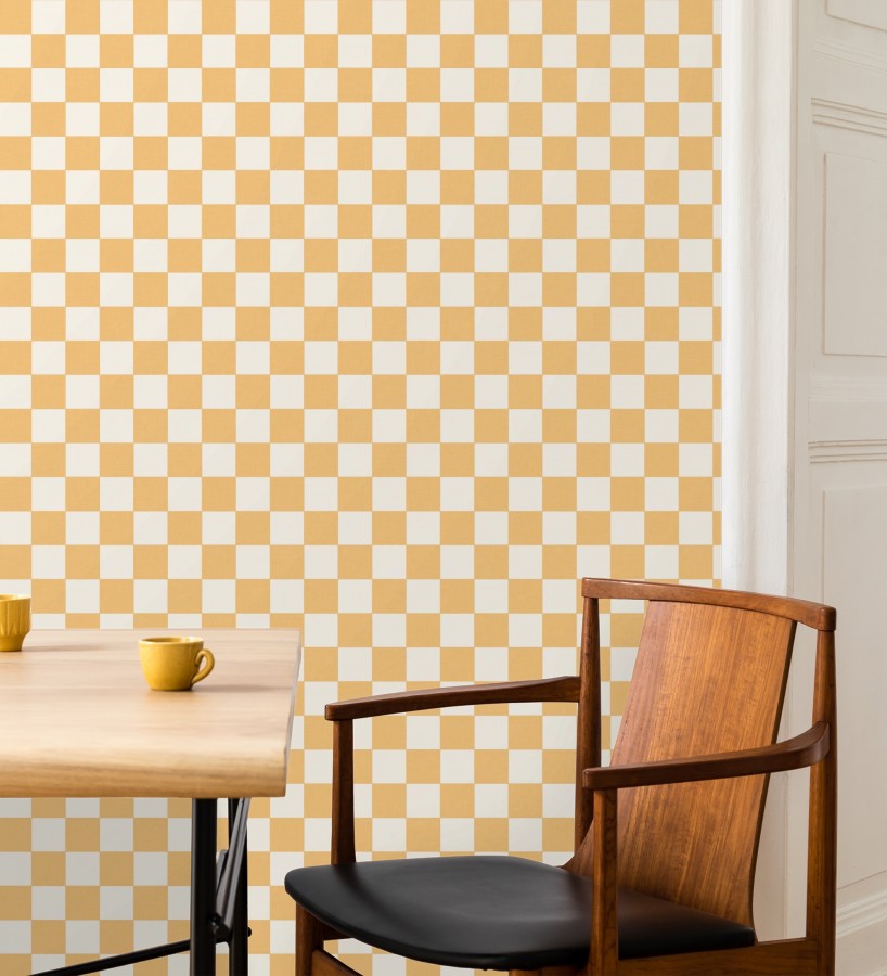 Papel pintado cuadros vichy ocre retro chic  Niger Squared 684607