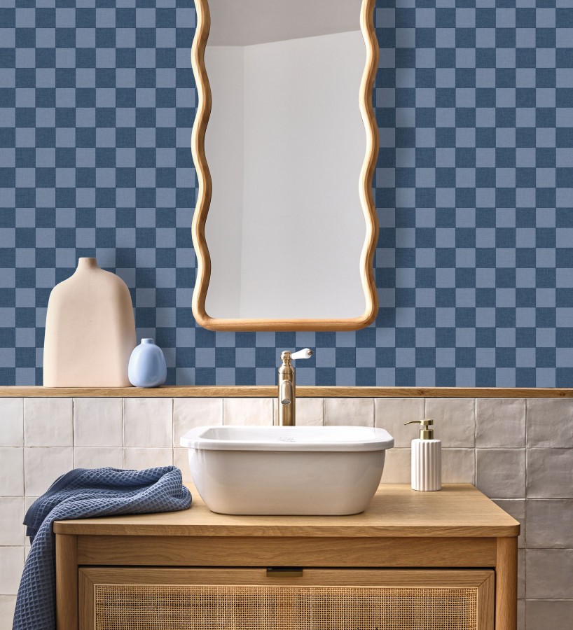 Papel pintado cuadros vichy azul retro chic  Niger Squared 684608