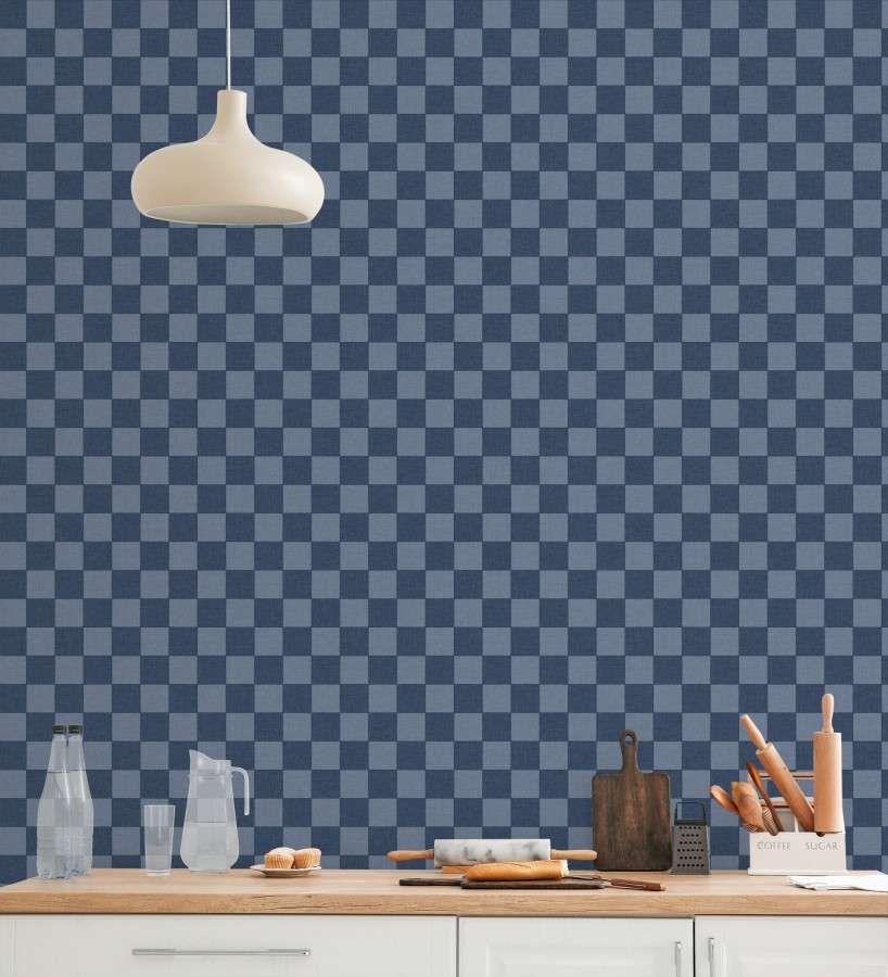 Papel pintado cuadros vichy azul retro chic  Niger Squared 684608