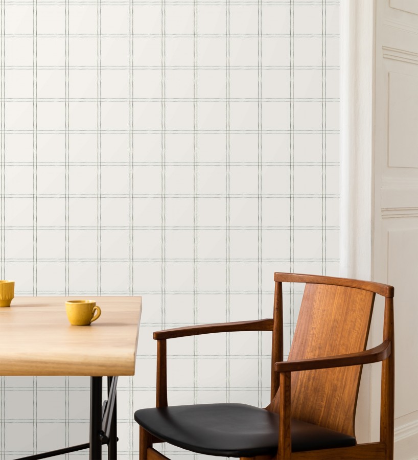Papel pintado cuadros verdes textura lino sutil fondo blanco  Wellington Grid 684616