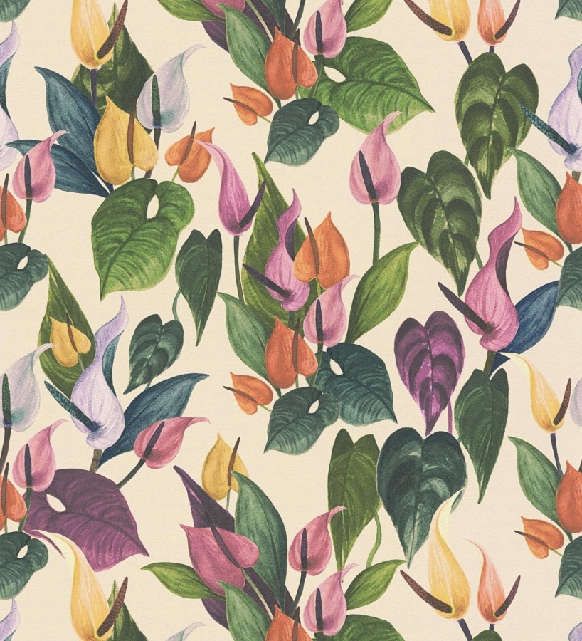 Papel pintado flores de anturio exóticas fondo crema  Panama Vibe 684619