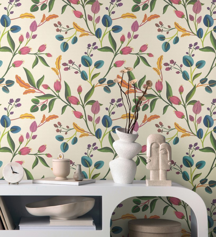 Papel pintado botánico vintage texturizado  Giverny Verdant 684621