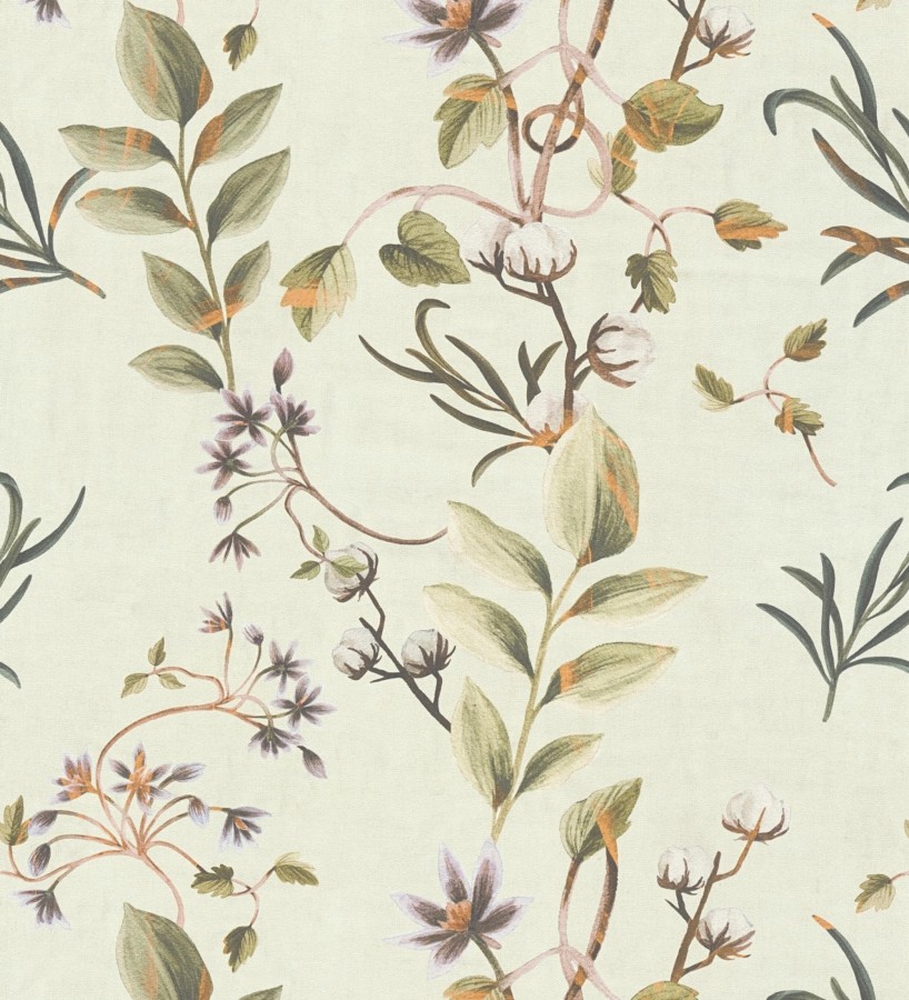Papel pintado botánico de hojas verde y flores violeta  Elysian Opulent 684623