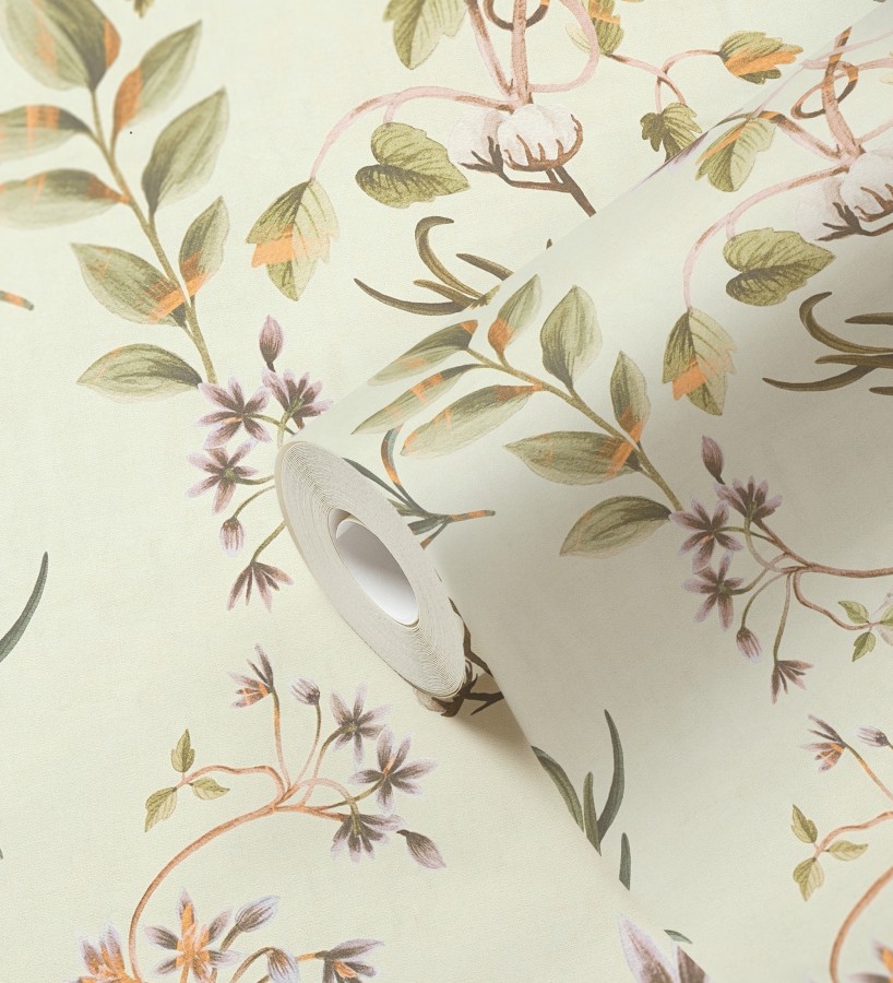 Papel pintado botánico de hojas verde y flores violeta  Elysian Opulent 684623